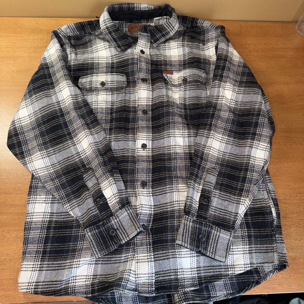 Orvis Mens Large Black White Plaid Flannel Shirt 100% Cotton Button Down 1312517